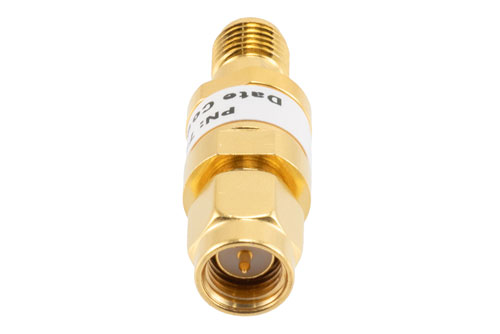 7 dB Fixed Attenuator, SMA Male to SMA Female Brass Gold Body Rated to 2 Watts Up to 26.5 GHz