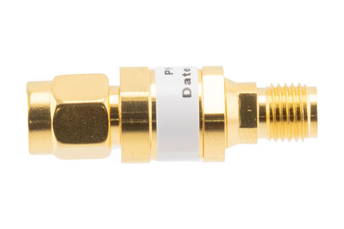 8 dB Fixed Attenuator, SMA Male to SMA Female Brass Gold Body Rated to 2 Watts Up to 26.5 GHz
