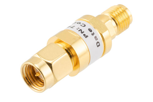 9 dB Fixed Attenuator, SMA Male to SMA Female Brass Gold Body Rated to 2 Watts Up to 26.5 GHz