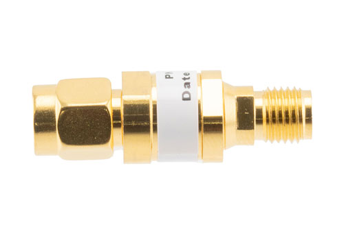 9 dB Fixed Attenuator, SMA Male to SMA Female Brass Gold Body Rated to 2 Watts Up to 26.5 GHz