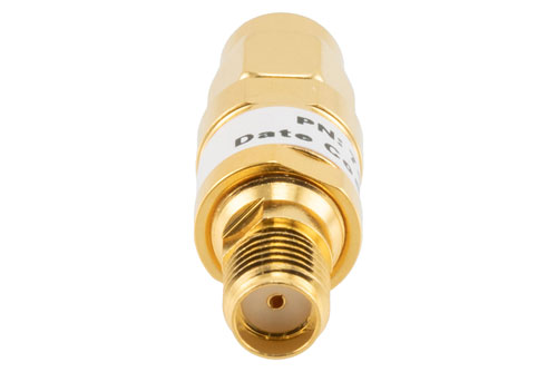 9 dB Fixed Attenuator, SMA Male to SMA Female Brass Gold Body Rated to 2 Watts Up to 26.5 GHz