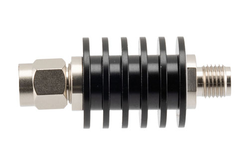10 dB Fixed Attenuator, SMA Male to SMA Female Black Anodized Aluminum Body Rated to 5 Watts Up to 26.5 GHz
