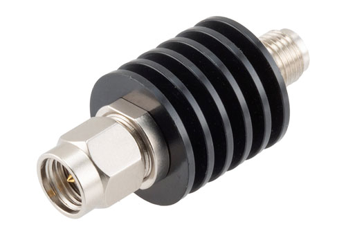 20 dB Fixed Attenuator, SMA Male to SMA Female Black Anodized Aluminum Body Rated to 5 Watts Up to 26.5 GHz