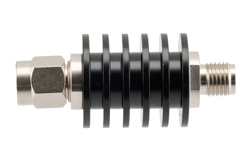20 dB Fixed Attenuator, SMA Male to SMA Female Black Anodized Aluminum Body Rated to 5 Watts Up to 26.5 GHz