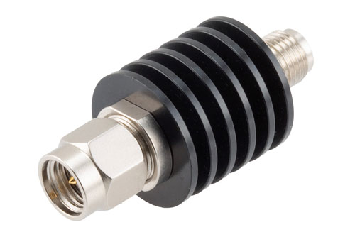 3 dB Fixed Attenuator, SMA Male to SMA Female Black Anodized Aluminum Body Rated to 5 Watts Up to 26.5 GHz