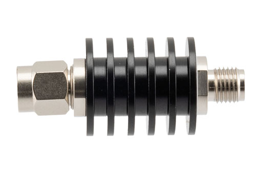 30 dB Fixed Attenuator, SMA Male to SMA Female Black Anodized Aluminum Body Rated to 5 Watts Up to 26.5 GHz