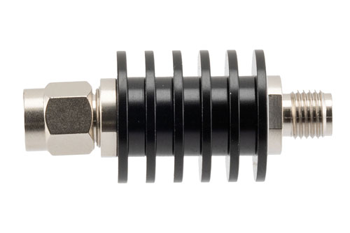 40 dB Fixed Attenuator, SMA Male to SMA Female Black Anodized Aluminum Body Rated to 5 Watts Up to 26.5 GHz