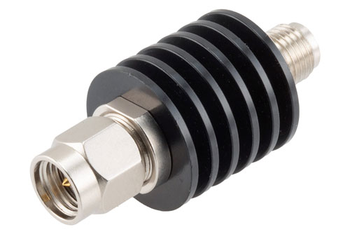 6 dB Fixed Attenuator, SMA Male to SMA Female Black Anodized Aluminum Body Rated to 5 Watts Up to 26.5 GHz