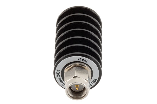 30 dB Fixed Attenuator, SMA Male to SMA Female Black Anodized Aluminum Body Rated to 10 Watts Up to 26.5 GHz