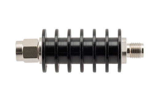 40 dB Fixed Attenuator, SMA Male to SMA Female Black Anodized Aluminum Body Rated to 10 Watts Up to 26.5 GHz