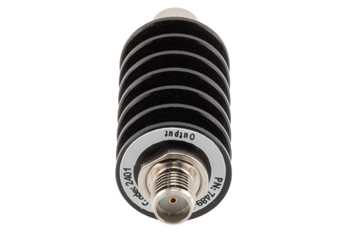40 dB Fixed Attenuator, SMA Male to SMA Female Black Anodized Aluminum Body Rated to 10 Watts Up to 26.5 GHz