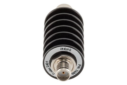 6 dB Fixed Attenuator, SMA Male to SMA Female Black Anodized Aluminum Body Rated to 10 Watts Up to 26.5 GHz