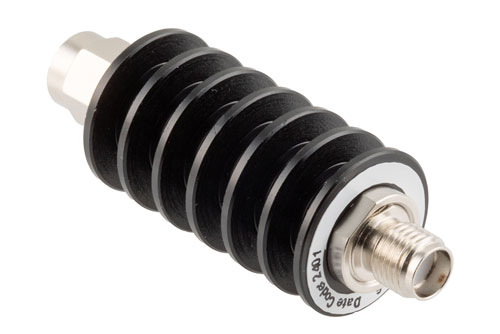 6 dB Fixed Attenuator, SMA Male to SMA Female Black Anodized Aluminum Body Rated to 10 Watts Up to 26.5 GHz