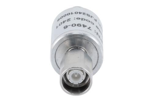 6 dB Fixed Attenuator, NEX10 Male to NEX10 Female Aluminum Body Rated to 5 Watts Up to 6 GHz