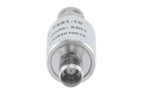 10 dB Fixed Attenuator, NEX10 Male to NEX10 Female Aluminum Body Rated to 10 Watts Up to 6 GHz