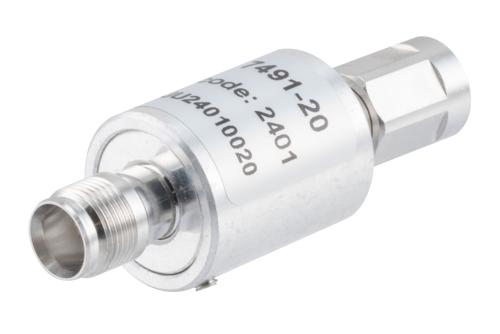 20 dB Fixed Attenuator, NEX10 Male to NEX10 Female Aluminum Body Rated to 10 Watts Up to 6 GHz