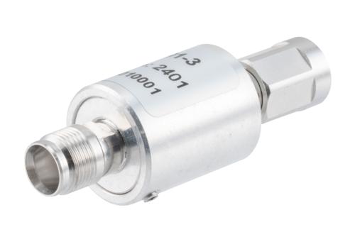 3 dB Fixed Attenuator, NEX10 Male to NEX10 Female Aluminum Body Rated to 10 Watts Up to 6 GHz