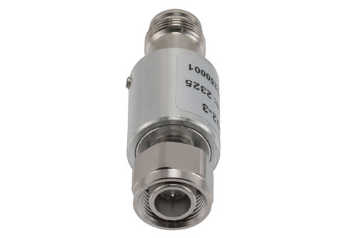 3 dB Fixed Attenuator, 2.2-5 Male to 2.2-5 Female Brass Body Rated to 5 Watts, DC to 6 GHz
