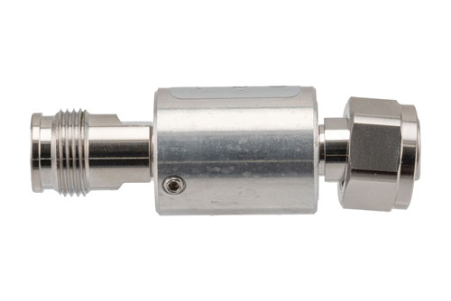 3 dB Fixed Attenuator, 2.2-5 Male to 2.2-5 Female Brass Body Rated to 5 Watts, DC to 6 GHz