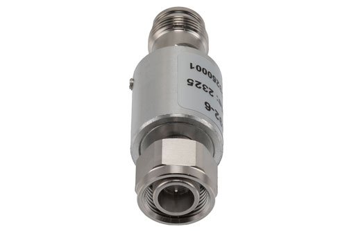 6 dB Fixed Attenuator, 2.2-5 Male to 2.2-5 Female Brass Body Rated to 5 Watts, DC to 6 GHz