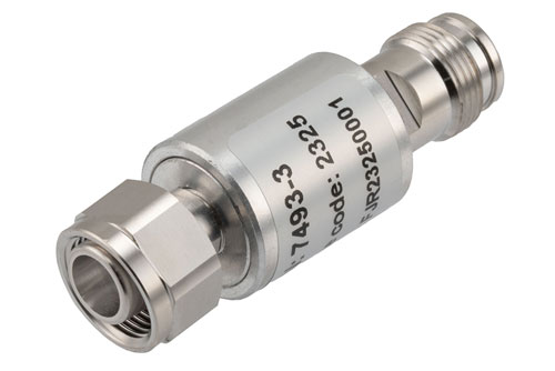 3 dB Fixed Attenuator, 2.2-5 Male to 2.2-5 Female Brass Body Rated to 10 Watts, DC to 6 GHz