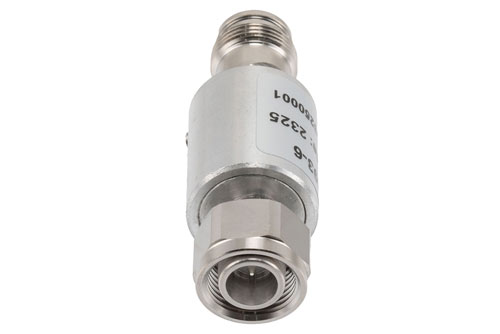 6 dB Fixed Attenuator, 2.2-5 Male to 2.2-5 Female Brass Body Rated to 10 Watts, DC to 6 GHz