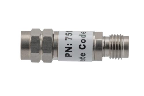 1 dB Fixed Attenuator, 2.4mm Male to 2.4mm Female Stainless Steel Body Rated to 2 Watts Up to 50 GHz