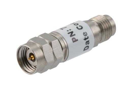 2 dB Fixed Attenuator, 2.4mm Male to 2.4mm Female Stainless Steel Body Rated to 2 Watts Up to 50 GHz
