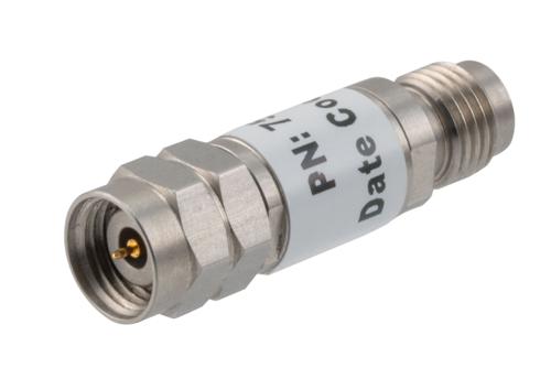 20 dB Fixed Attenuator, 2.4mm Male to 2.4mm Female Stainless Steel Body Rated to 2 Watts Up to 50 GHz