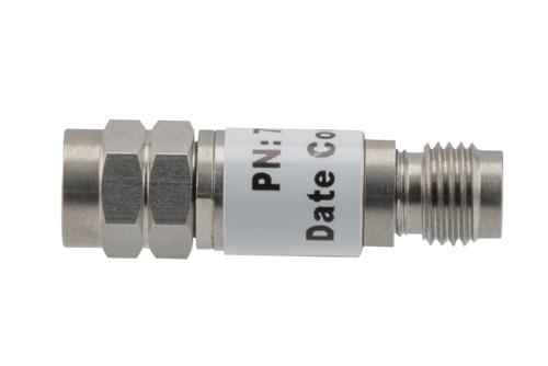 2 dB Fixed Attenuator, 2.4mm Male to 2.4mm Female Stainless Steel Body Rated to 2 Watts Up to 50 GHz