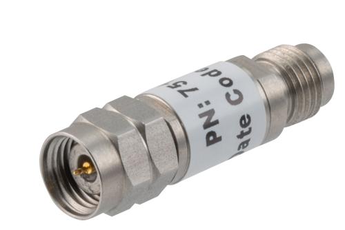 3 dB Fixed Attenuator, 2.4mm Male to 2.4mm Female Stainless Steel Body Rated to 2 Watts Up to 50 GHz