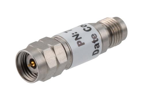 6 dB Fixed Attenuator, 2.4mm Male to 2.4mm Female Stainless Steel Body Rated to 2 Watts Up to 50 GHz