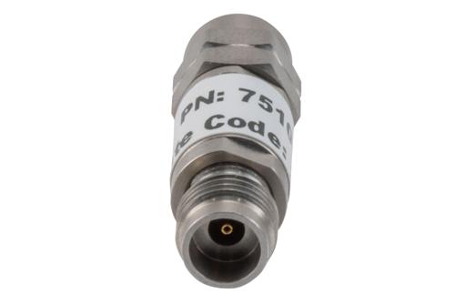 6 dB Fixed Attenuator, 2.4mm Male to 2.4mm Female Stainless Steel Body Rated to 2 Watts Up to 50 GHz