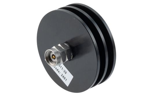 30 dB Fixed Attenuator, 2.4mm Male to 2.4mm Female Aluminum Body Rated to 5 Watts Up to 50 GHz