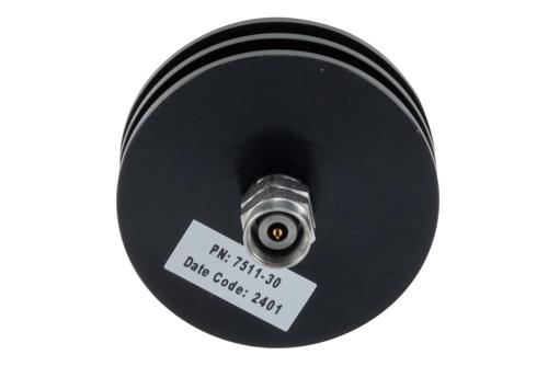 30 dB Fixed Attenuator, 2.4mm Male to 2.4mm Female Aluminum Body Rated to 5 Watts Up to 50 GHz