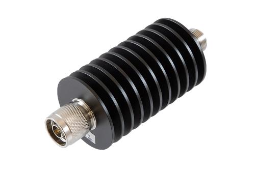 10 dB Fixed Attenuator, N Male to N Female Aluminum Black Anodized Body Rated to 50 Watts Up to 10 GHz