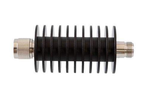 3 dB Fixed Attenuator, N Male to N Female Aluminum Black Anodized Body Rated to 50 Watts Up to 10 GHz