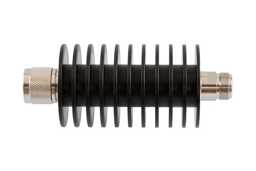 40 dB Fixed Attenuator, N Male to N Female Aluminum Black Anodized Body Rated to 50 Watts Up to 10 GHz