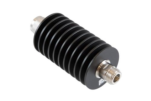 40 dB Fixed Attenuator, N Male to N Female Aluminum Black Anodized Body Rated to 50 Watts Up to 10 GHz