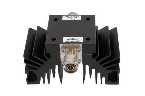 50 dB Fixed Attenuator, N Male to N Female Aluminum Black Anodized Body Rated to 50 Watts Up to 10 GHz