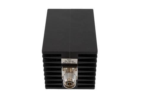 30 dB Fixed Attenuator, N Male to N Female Aluminum Black Anodized Body Rated to 100 Watts Up to 10 GHz