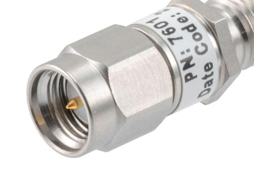 10dB RF fixed attenuator 2W, DC to 3GHz, SMA male to female, Stainless Steel