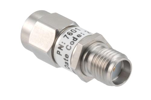 30dB RF fixed attenuator 2W, DC to 3GHz, SMA male to female, Stainless Steel