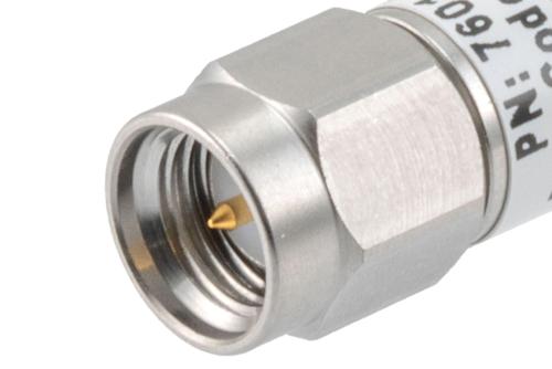 30dB RF fixed attenuator 2W, DC to 3GHz, SMA male to female, Stainless Steel