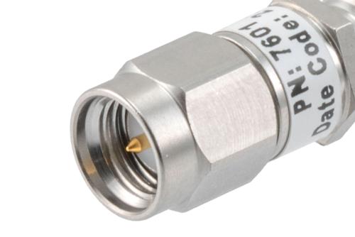 4dB RF fixed attenuator 2W, DC to 3GHz, SMA male to female, Stainless Steel