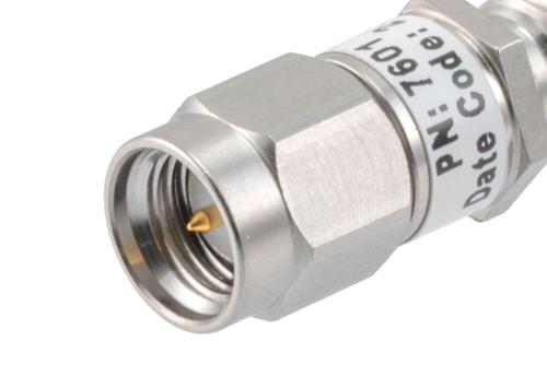 5dB RF fixed attenuator 2W, DC to 3GHz, SMA male to female, Stainless Steel
