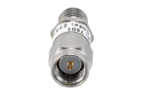 6dB RF fixed attenuator 2W, DC to 3GHz, SMA male to female, Stainless Steel