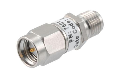 7dB RF fixed attenuator 2W, DC to 3GHz, SMA male to female, Stainless Steel