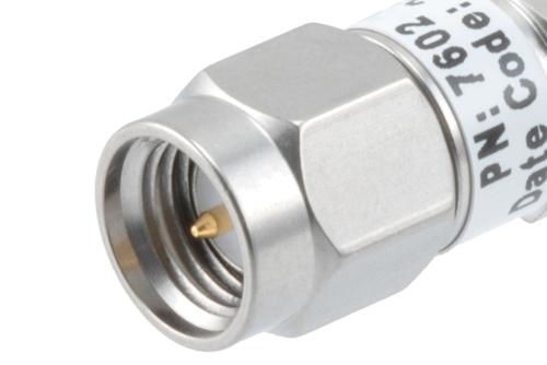 15dB RF fixed attenuator 2W, DC to 6GHz, SMA male to female, Stainless Steel