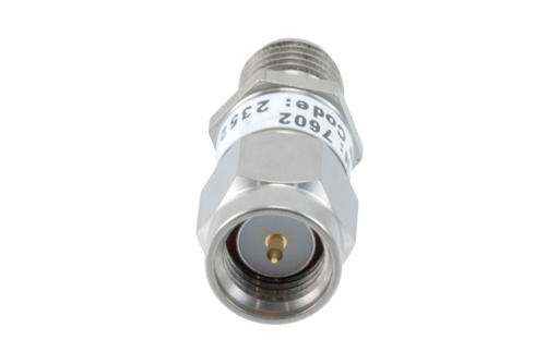 40dB RF fixed attenuator 2W, DC to 6GHz, SMA male to female, Stainless Steel